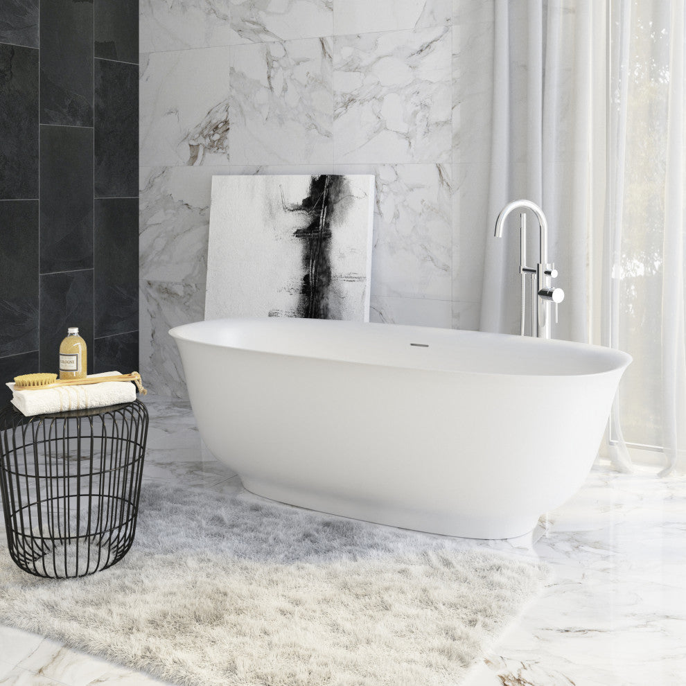 Perlato Ravenna 67" Eco-Lapistone Freestanding Soaker Tub, White Satin