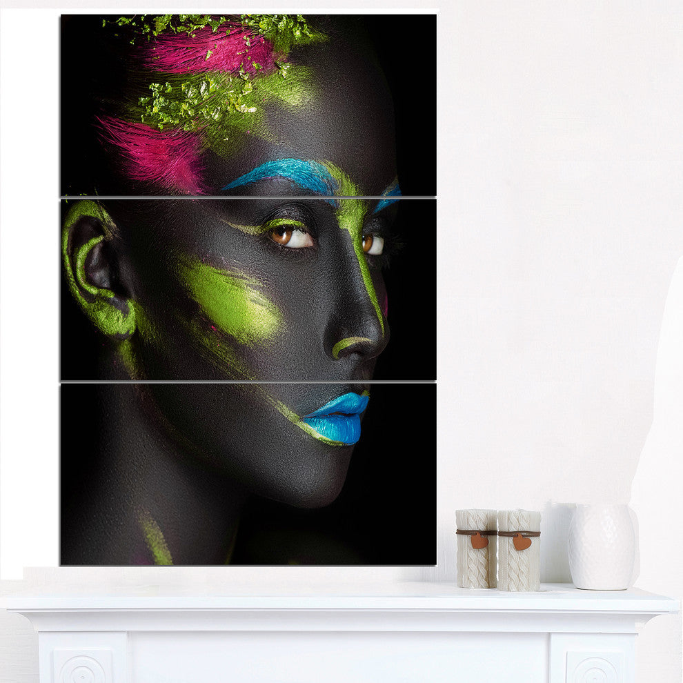 "Dark-Skinned Girl With Make-up" Digital Metal Wall Art, 3 Panels, 28"x36"