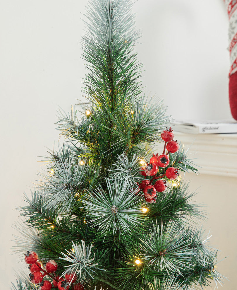 2-Pack 4'' Pre-Lit Pine Artificial Christmas Porch Tree with 80 Warm White Lights