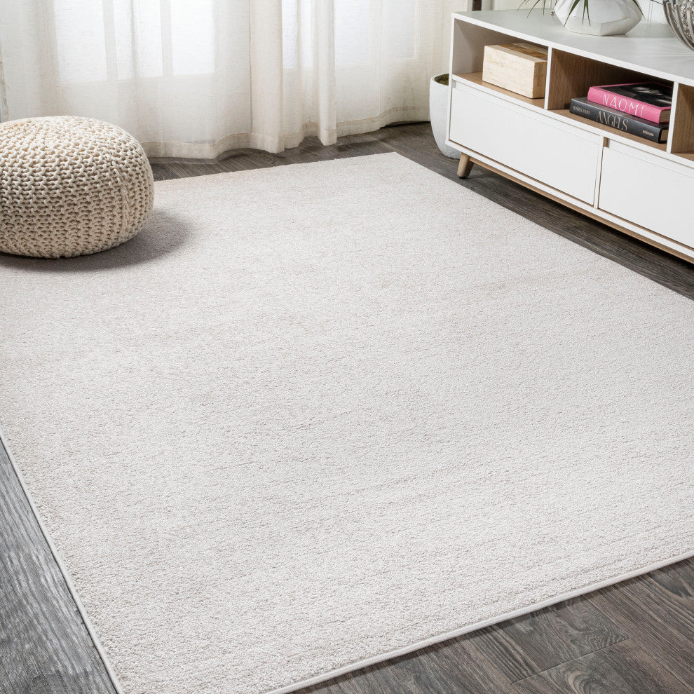 Haze Solid Low-Pile Runner Rug, Ivory, 5 X 8
