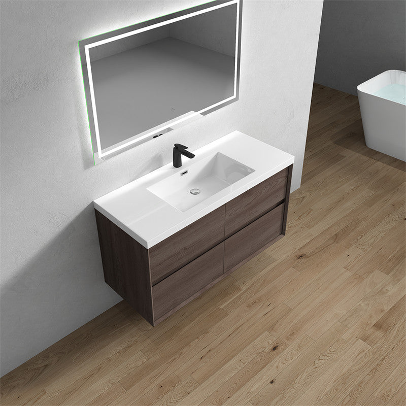 Ashley 48'' Floating Vanity, Acrylic Top, Single Sink, Red Oak