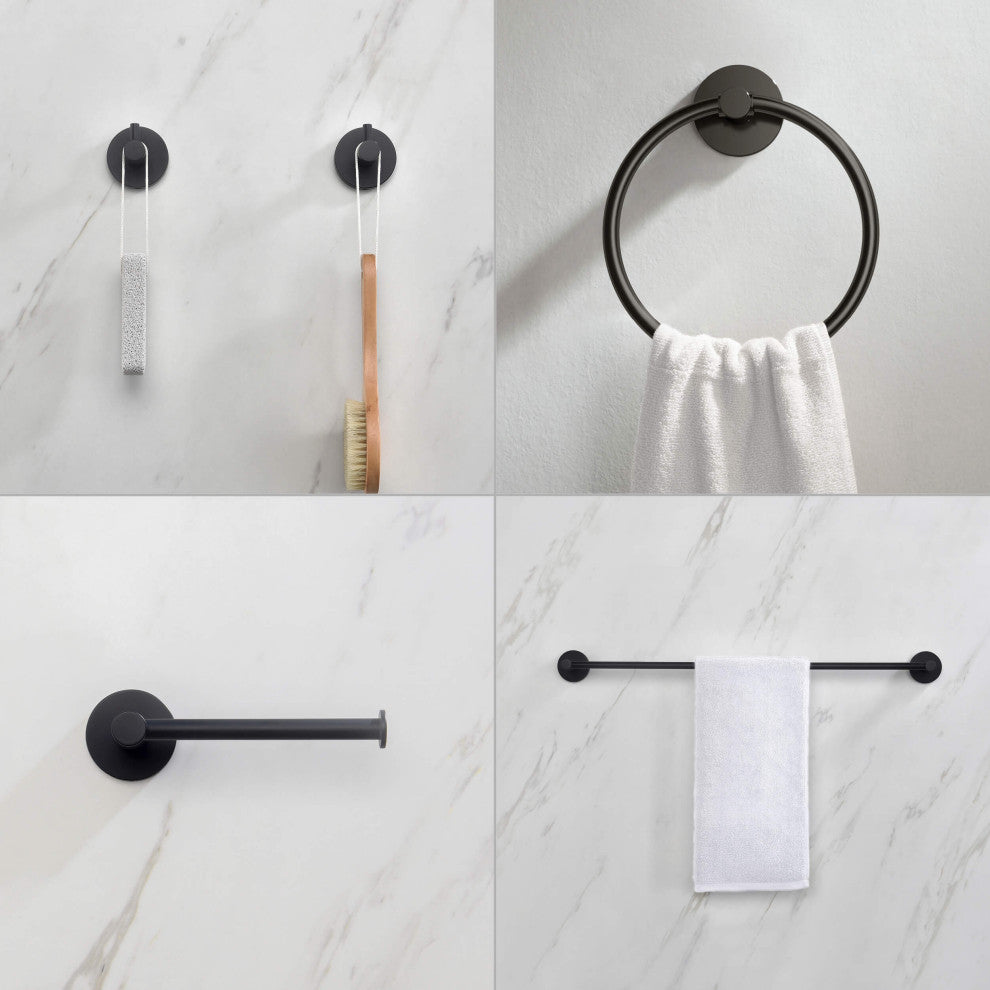 Circular 5-Piece Bathroom Hardware Set, Matte Black