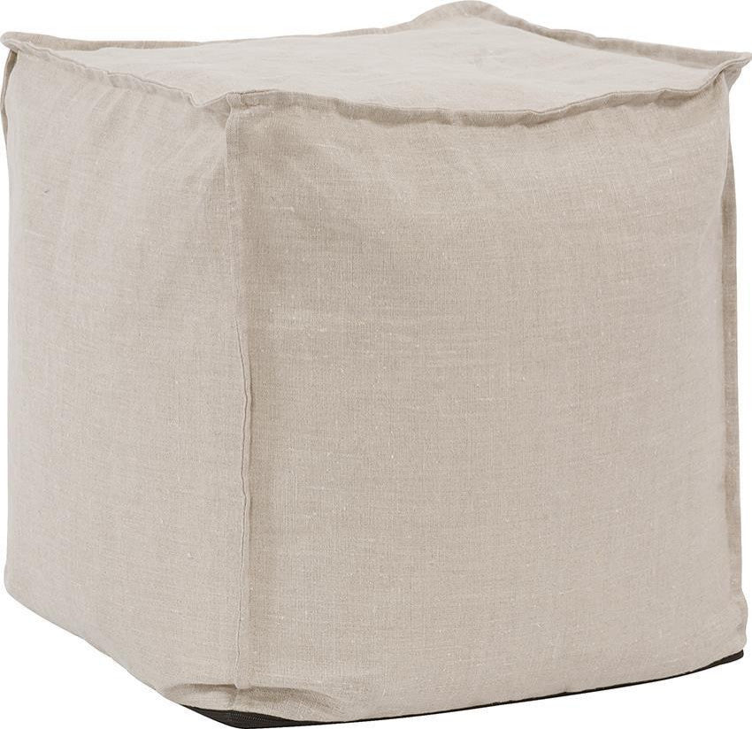 Traditional Prairie Linen Square Pouf Ottoman