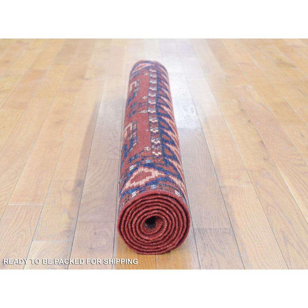 Coral Red, Afghan Ersari, Soft Wool, Hand Knotted, Oriental Rug, 4'0" x 6'8"