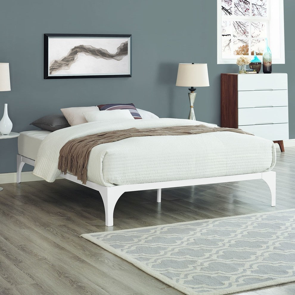 Modern Contemporary Urban King Size Platform Bed Frame, White, Metal Steel