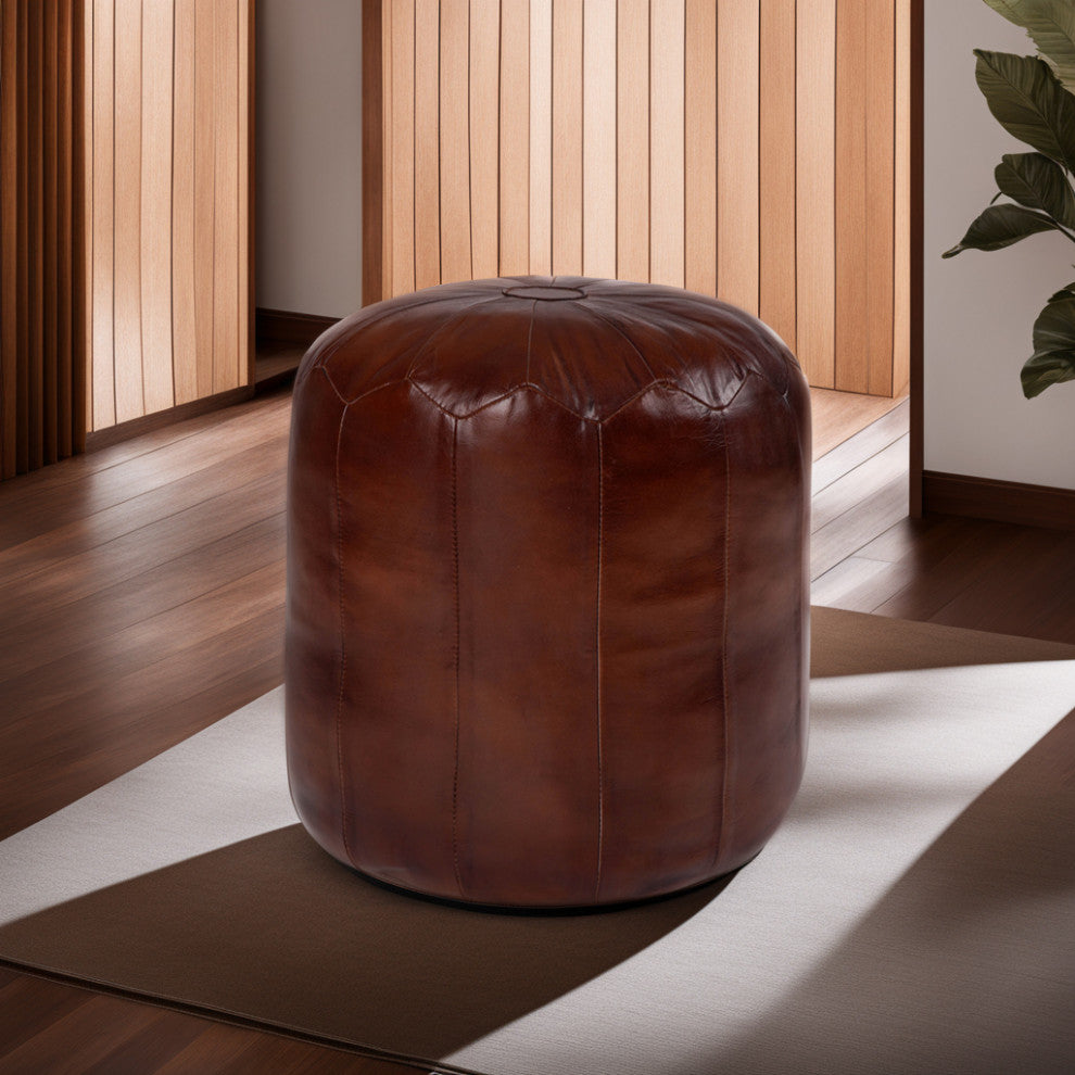 Pouf-Solid Handmade Leather Pouf, Floor Pillows and Poufs, 14x14x14