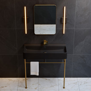 Carre 36" Ceramic Console Sink Matte Black Basin Gold Legs, Brushed Gold