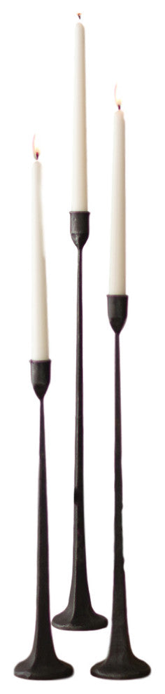 Tall Cast Iron 3-Piece Set Black Candlesticks Taper Candle Holder Elegant Slim