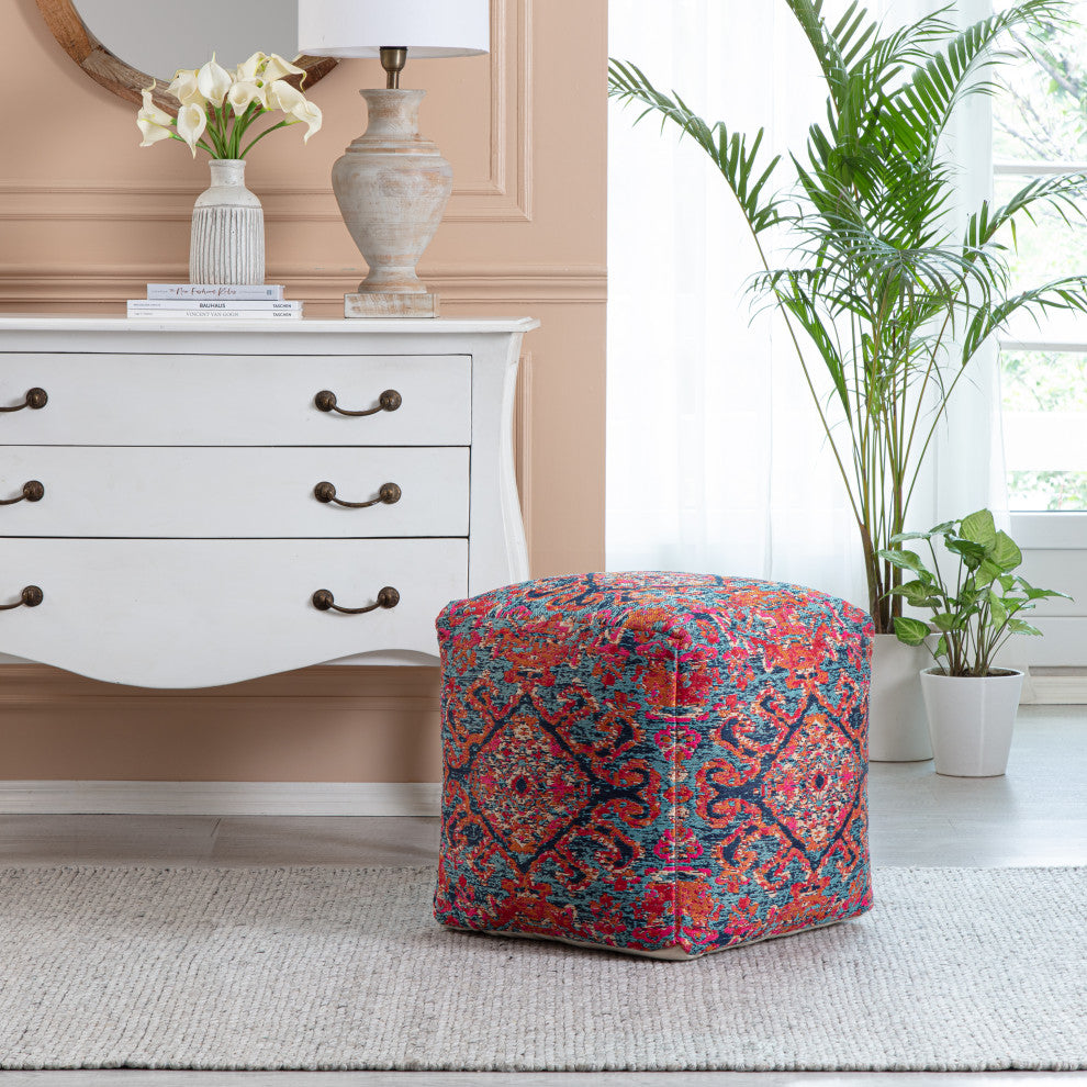 Tofino Red 20" x 20" x 20" Multicolor Pouf