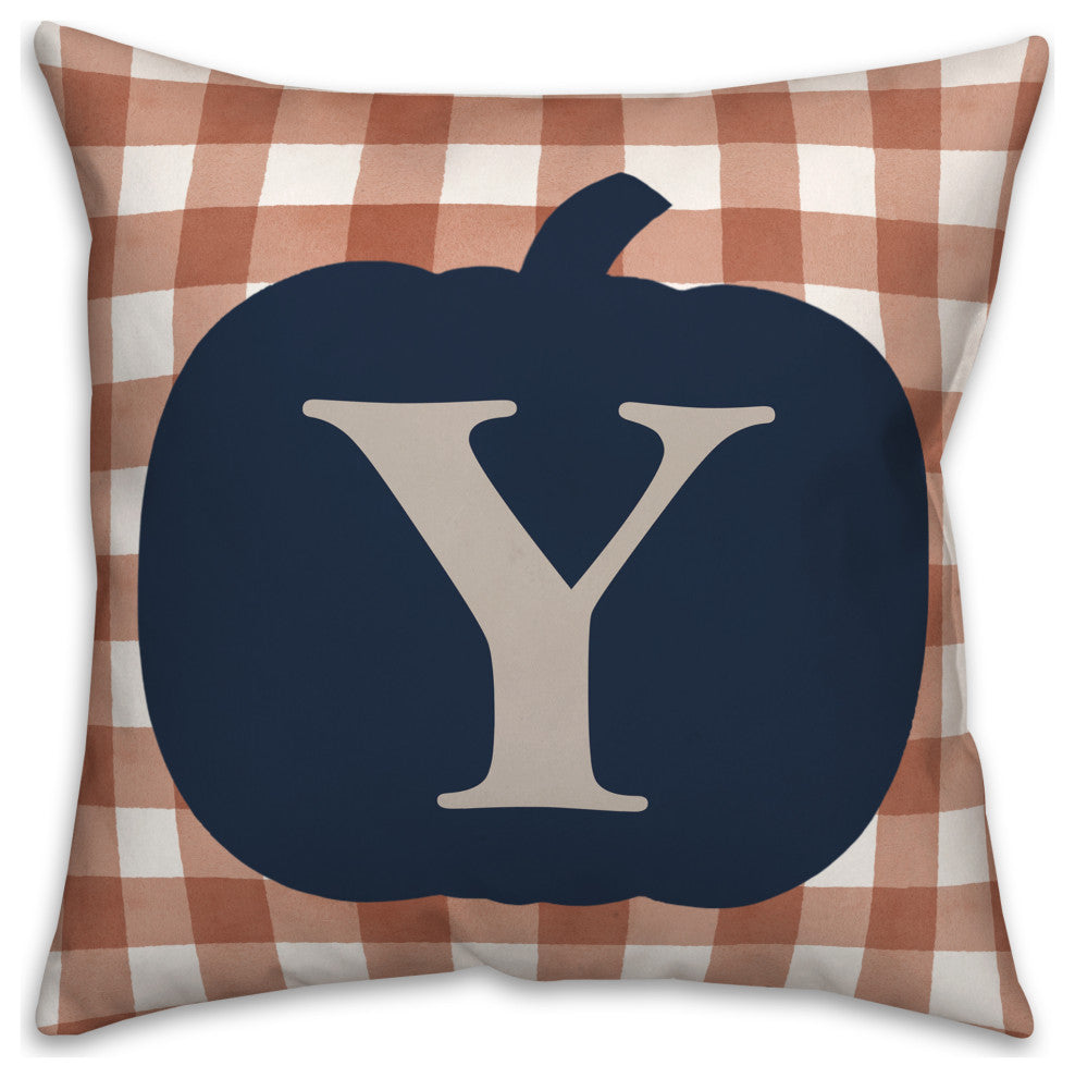 Blue Pumpkin Monogram Y 18x18 Spun Poly Pillow