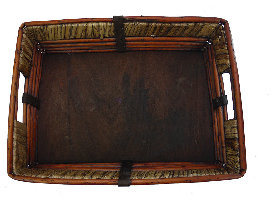 17" Antique Stained Willow Rectangle Tray With Sea Grass Rim