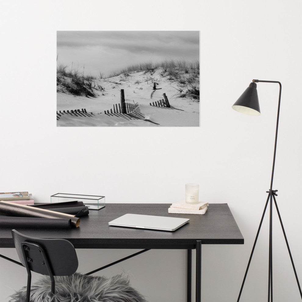 Buried Fences Landscape Photo, Black & White Unframed Wall Art Print, 24" X 36"
