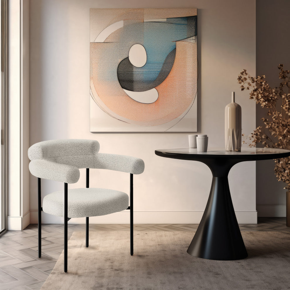 Blake Upholstered Dining Chair, Cream, Boucle Fabric, Matte Black, Set of 2