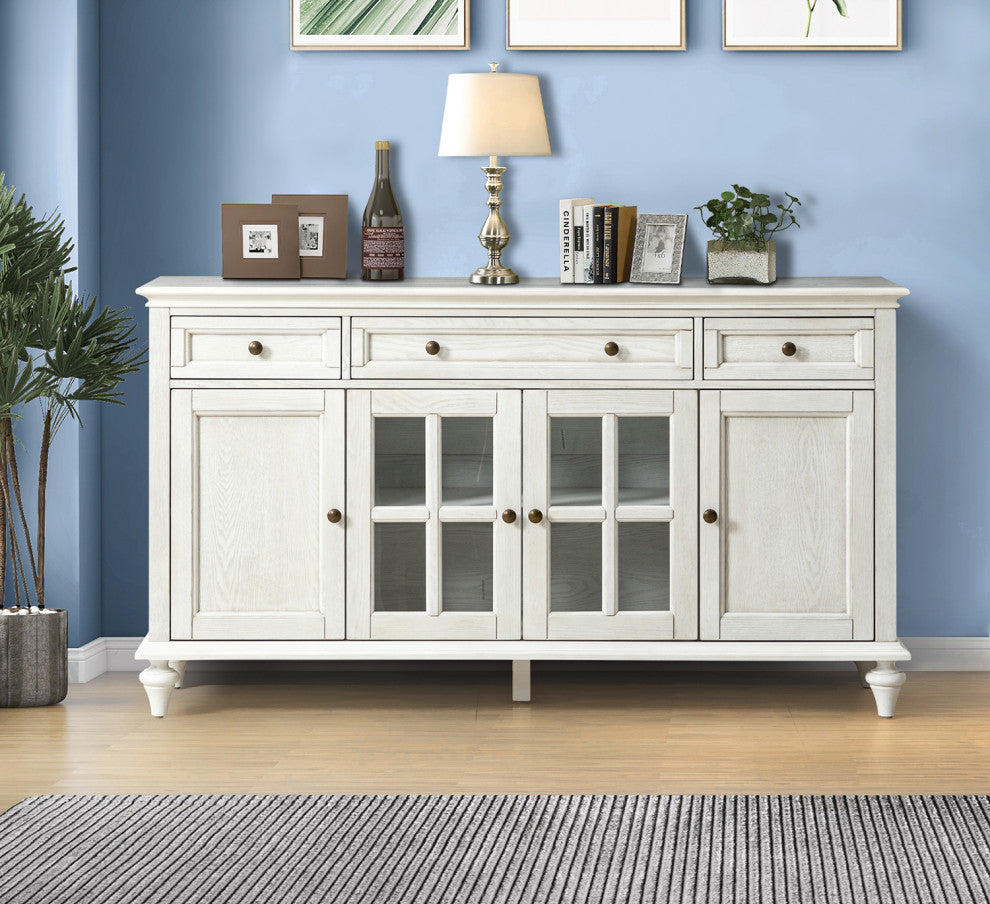 Traditional Sideboard With 3 Drawers, White