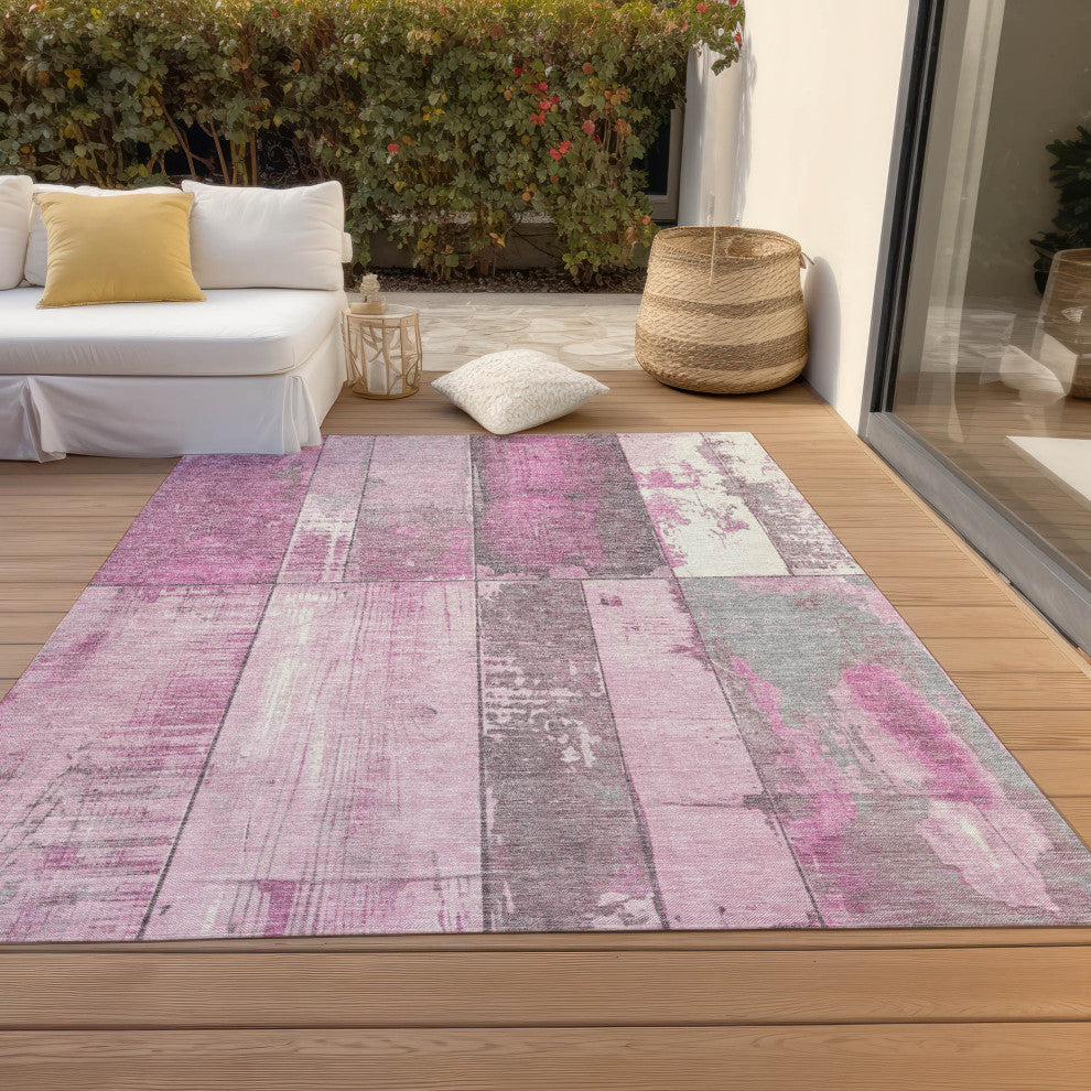 Machine Washable Indoor/Outdoor Chantille ACN1877 Pink 3' x 5' Rug