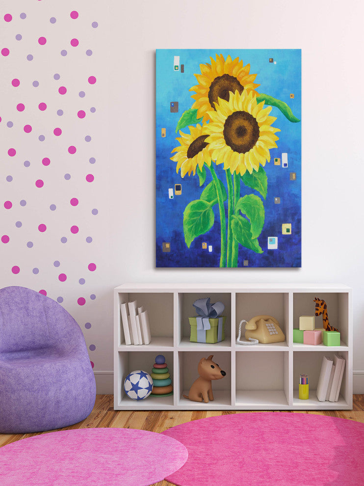 Marmont Hill, "Sunflowers on Blue" by Nicola Joyner on Wrapped Canvas, 30x45
