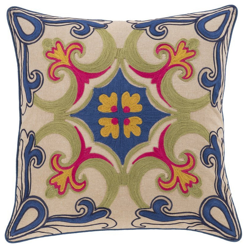 Khavi KHV-001 18"Hx18"W Square Pillow Kit Blue, Denim, Pink, Yellow, Sage, Beige