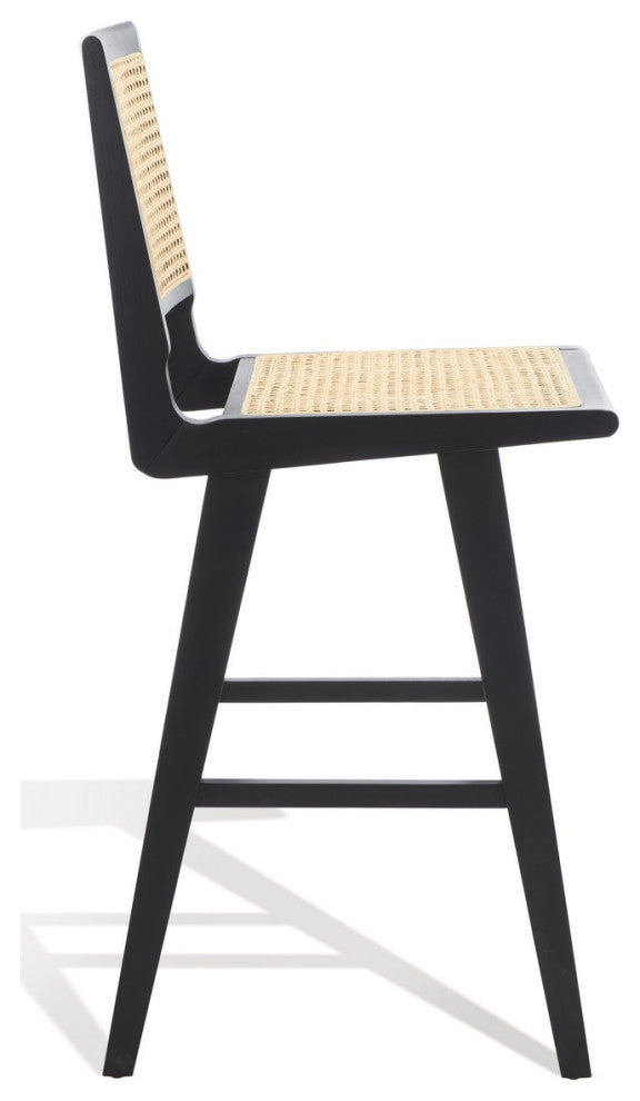 Safavieh Couture Hattie French Cane Barstool, Black/Natural