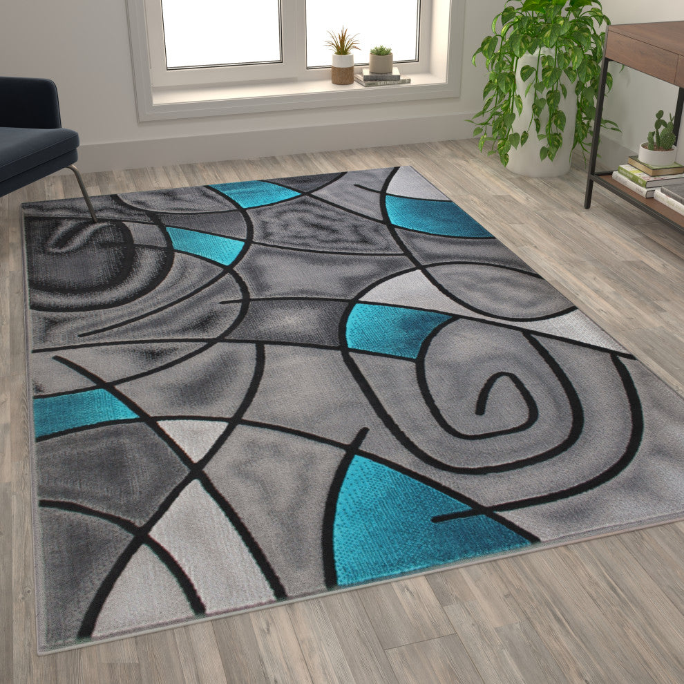 Angie Collection Rectangle 6' x 9' Abstract Area Rug, Turquoise