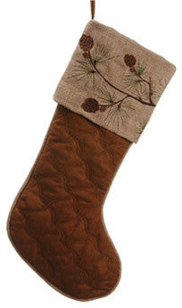 In The Birches Embroidered Pine Cone Christmas Stocking, Brown, 22"