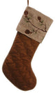 In The Birches Embroidered Pine Cone Christmas Stocking, Brown, 22"
