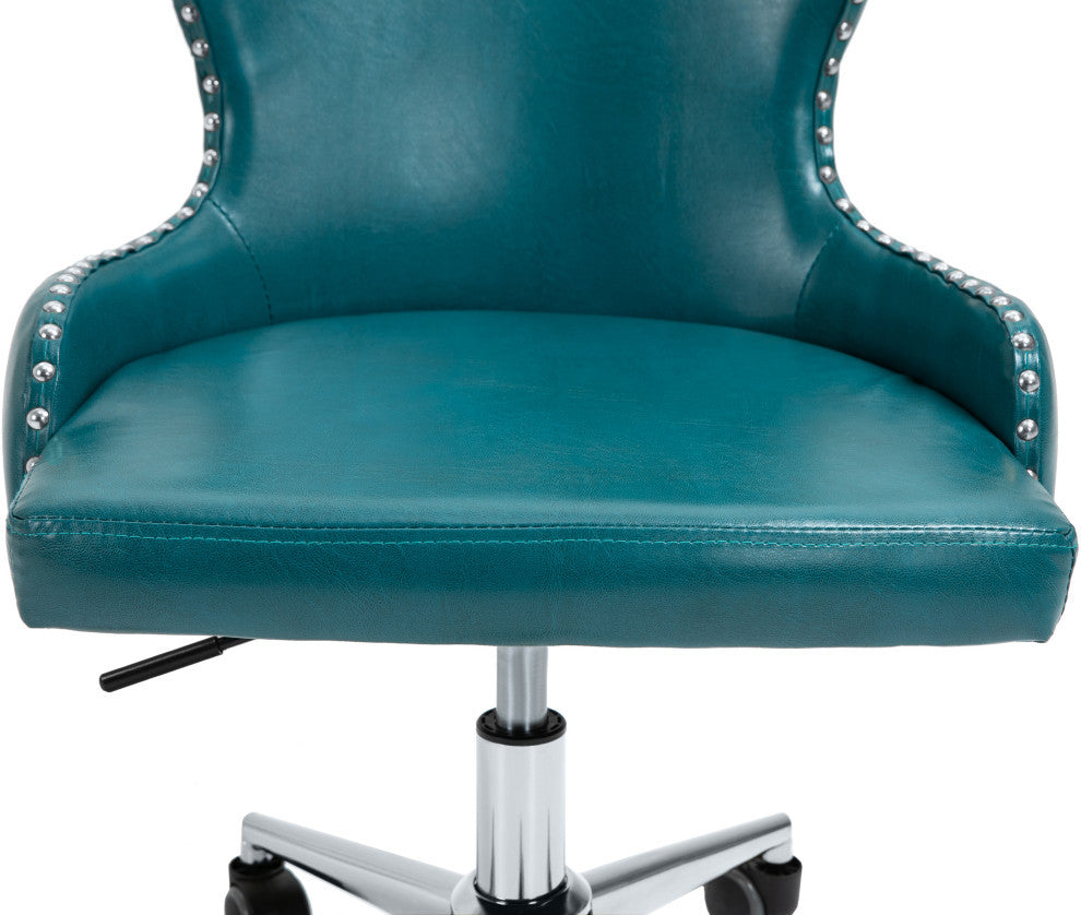 Hendrix Swivel and Adjustable Vegan Leather Office Chair, Blue, Rich Chrome Base
