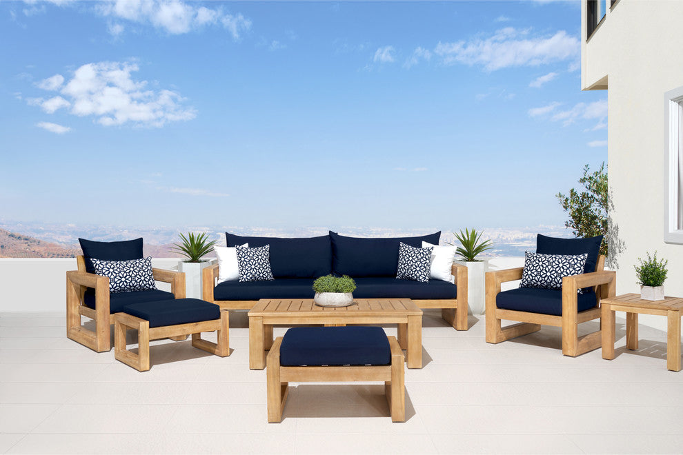 Benson 8 Piece Sunbrella Outdoor Patio Sofa and Club Chair Set, Navy Blue