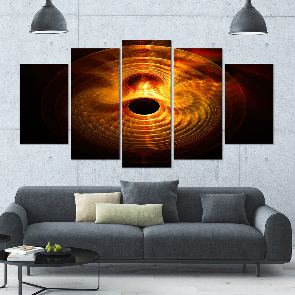 Bright Yellow Magical Lights, Contemporary Art on Canvas, 60"x32", 5 Panels