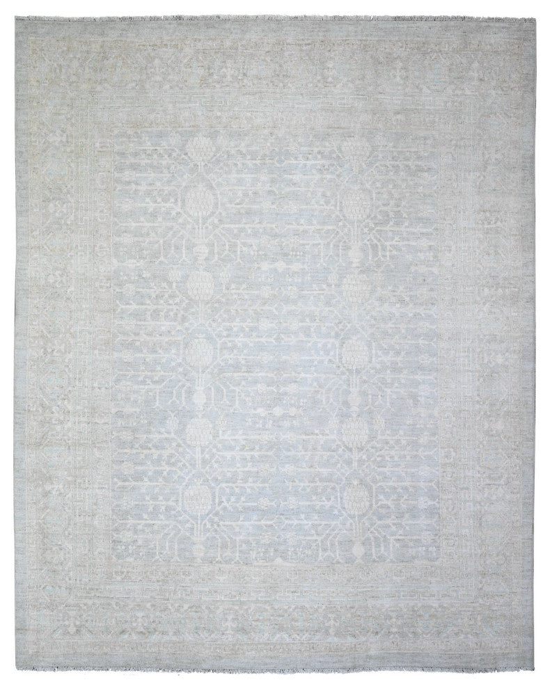 Chrome Gray Khotan Pomegranate Wool Hand Knotted Oriental Rug, 7'11"x9'10"