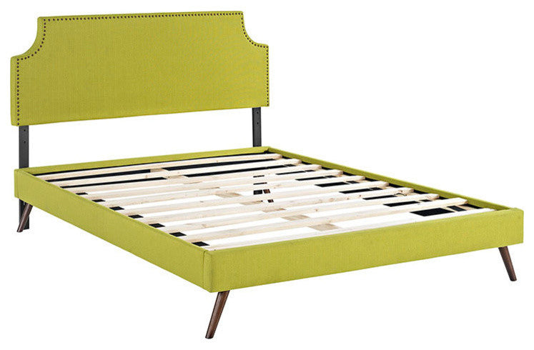 Laura Queen Fabric Platform Bed With Round Splayed Legs, Wheatgrass