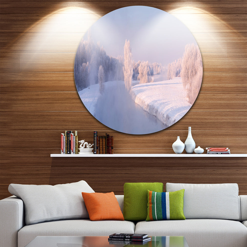 Bright Colorful Winter Day, Landscape Large Disc Metal Wall Art, 11"