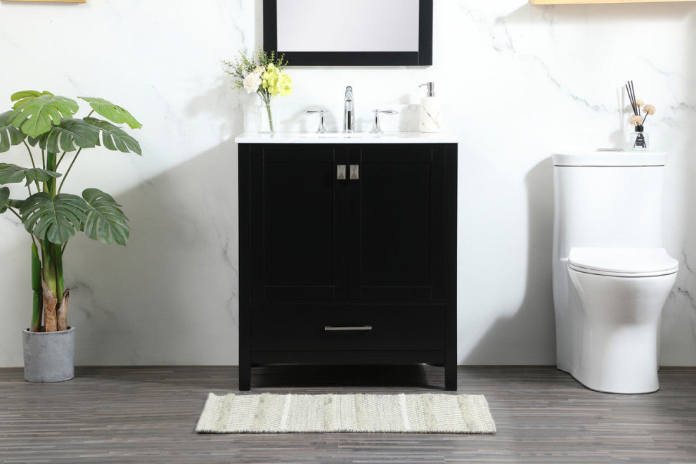 Iris Single Bathroom Vanity, Black, 30", With Backsplash