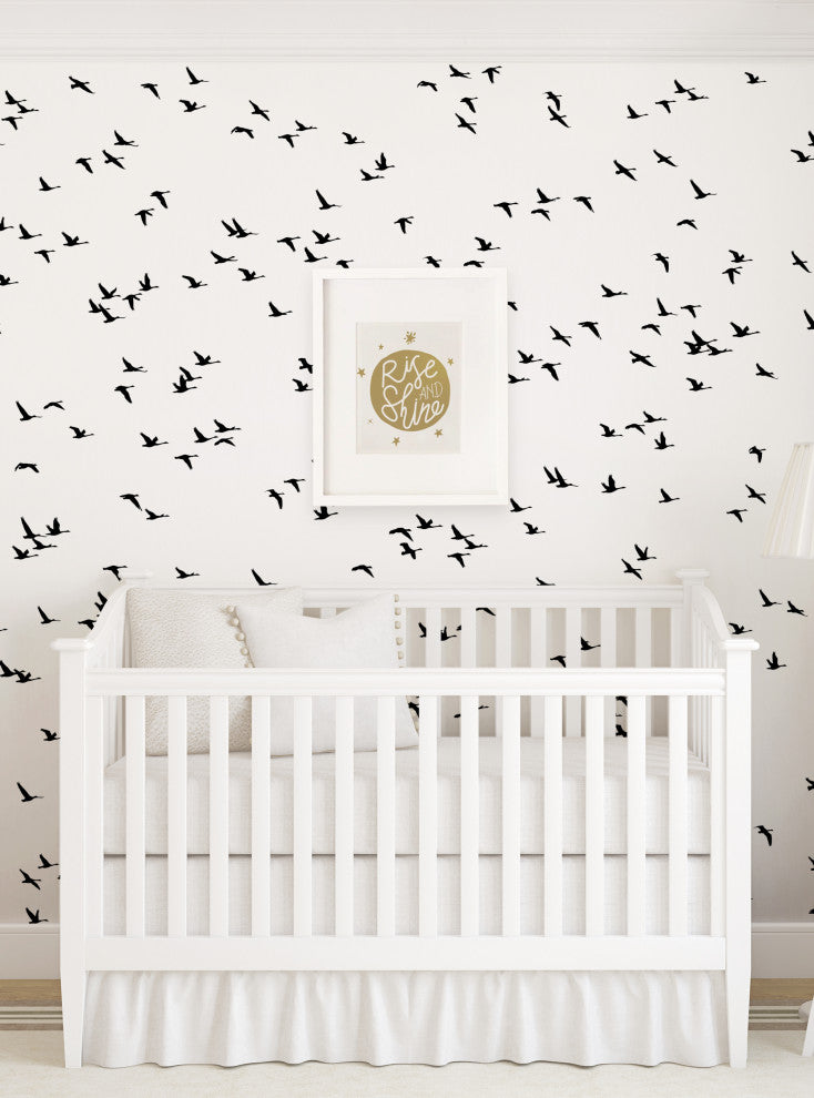 Soaring Birds Peel and Stick Vinyl Mural, Black, 24"w X 96"h, 6 Panel Set