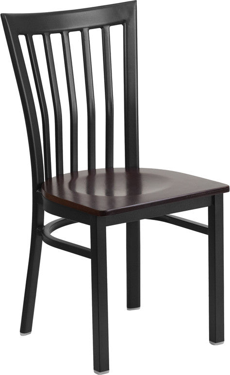 Black School House Back Metal Dining Chair, Walnut Wood Seat/Black Metal Frame