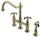 Kingston Brass Bridge Kitchen Faucet With Brass Sprayer, Polished Brass