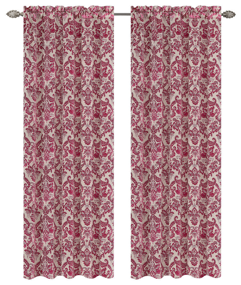 Jacquard Fern Drapery Curtain Panels, Fuchsia, 50"x84", Set of 2