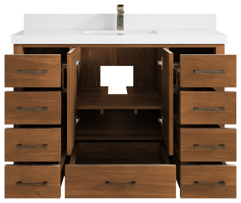 Malibu Teak 48 Single Sink Bath Vanity in Golden Teak 2" White Quartz