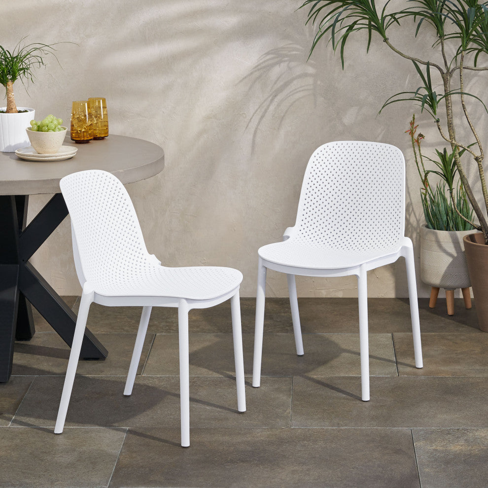 Tafton Outdoor Stacking Dining Chair, Set of 2, White