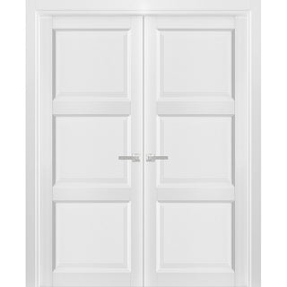 French Double Panel Interior Doors with Hardware|Lucia 2661 White Silk -56x80