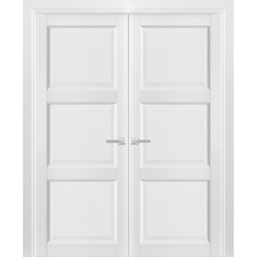 French Double Panel Interior Doors with Hardware|Lucia 2661 White Silk -56x80
