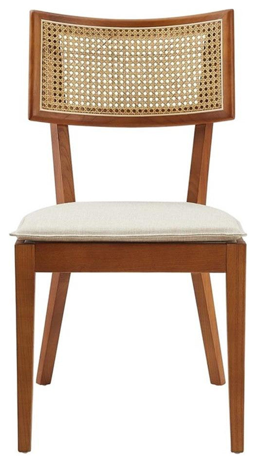 Caledonia Fabric Upholstered Wood Dining Chair Set of 2 in Walnut Beige