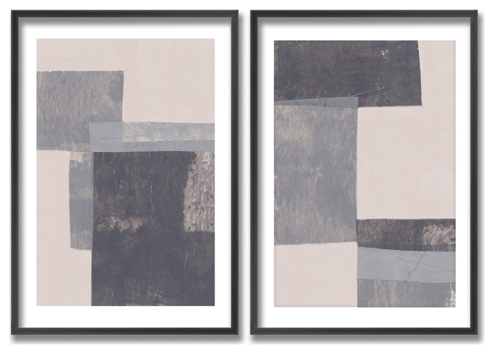 Gray Blocks Framed 2-Piece Wall Art Set by Alisa Galitsyna, 24"x36", Framed