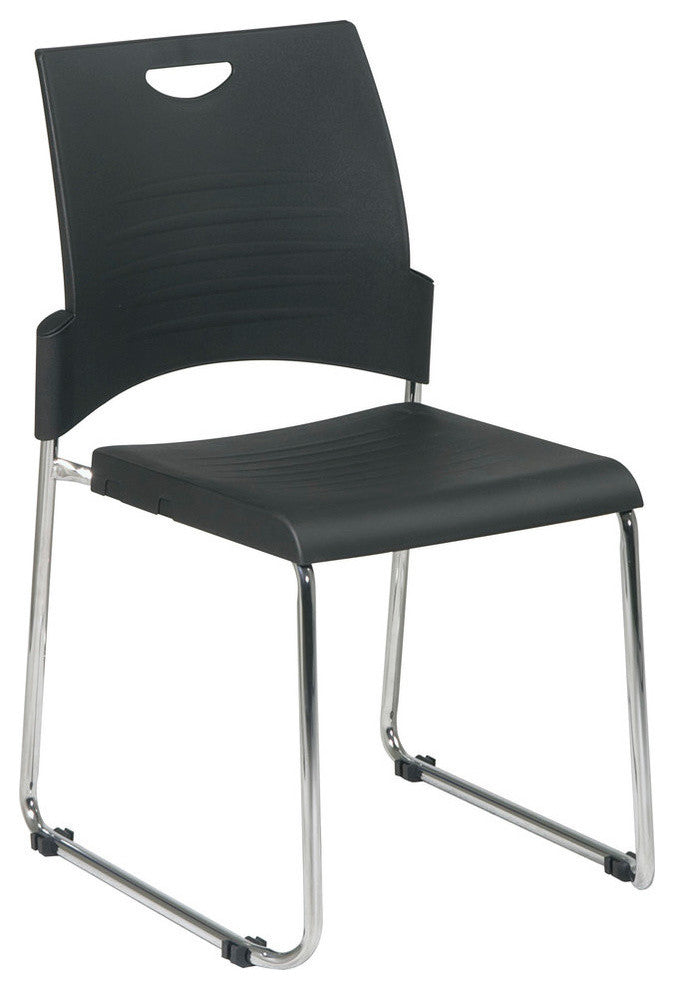Straight Leg Stack Chair With Plastic Seat and Back. Black. 4 Pack.