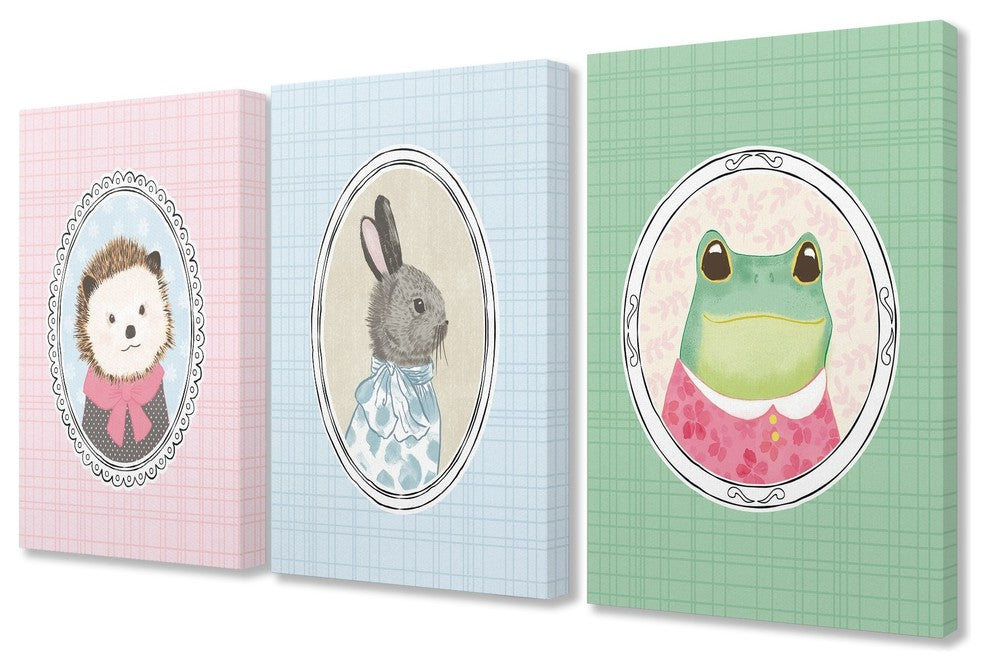 Stupell Ind. Woodland Critter Portraits Canvas Art Set, 3pc, each 16"x20"