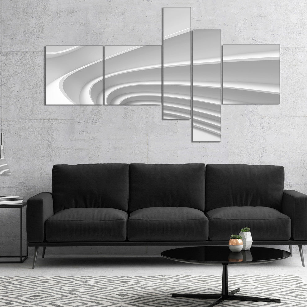 Fractal Bulgy Layered 3D Waves, Abstract Canvas Art Print, 60"x32", 5 panels