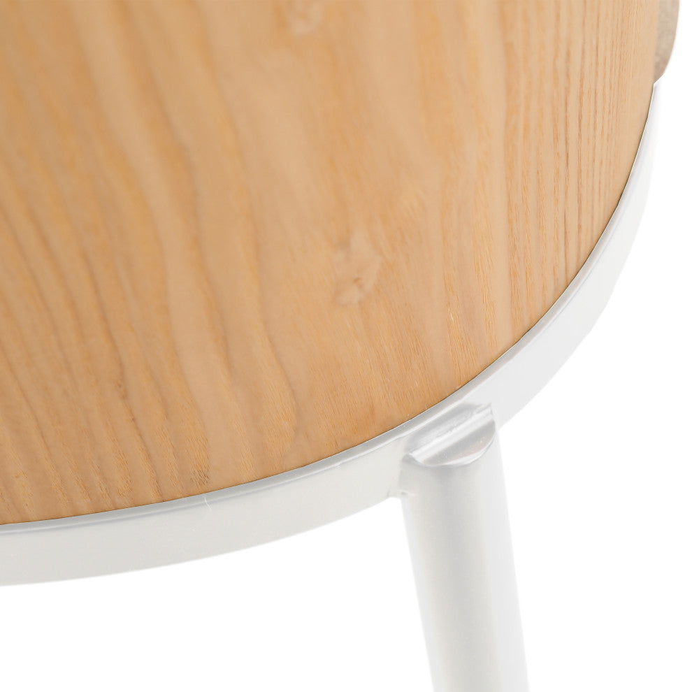 LeisureMod Tule Dining Chair With Upholstered Seat and White Steel Frame, Natural Wood/Brown