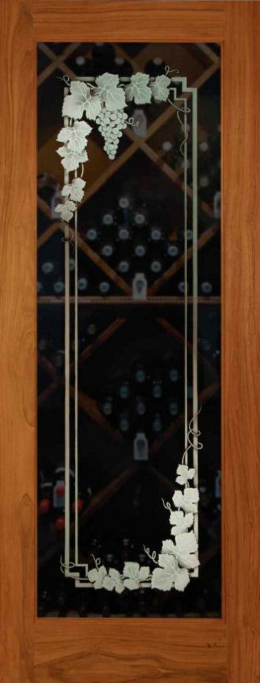 Wine Door - Vineyard Grapes Garland - Primed - 32" x 80" - Knob on Right -...