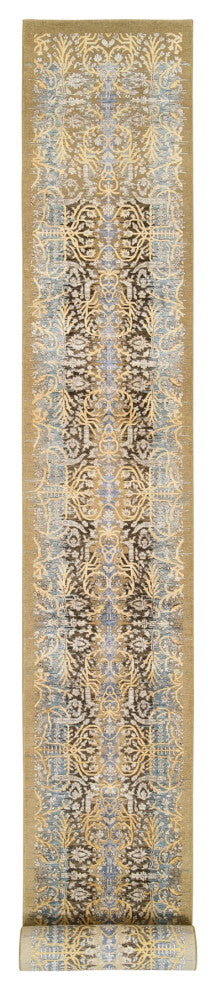 Honey Brown, Hand Knotted, Silk With Textured Wool, XL Runner Rug, 2'7" x 22'0"