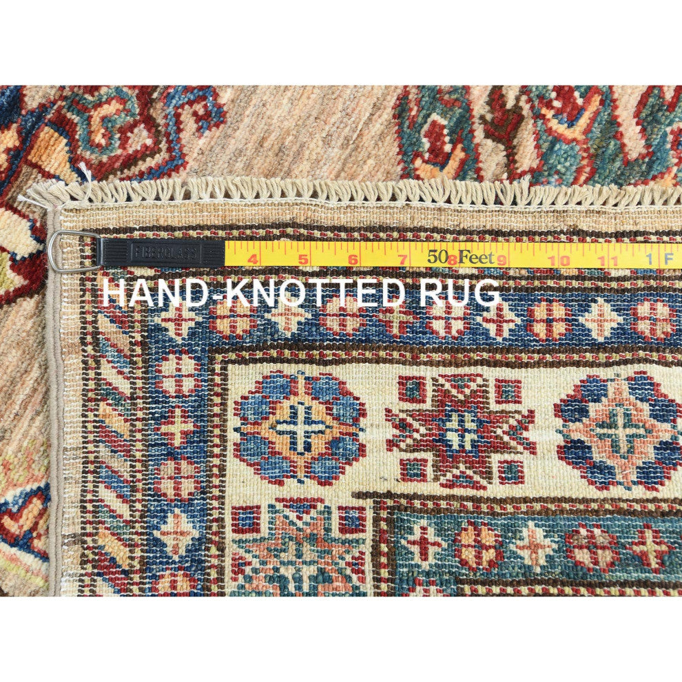 Tortilla Brown Hand Knotted Afghan Super Kazak Soft Wool Runner Rug 3'x13'6"