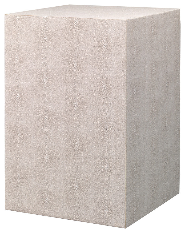 Elegant Faux Shagreen Square Block Accent Table Ivory Cube Contemporary Pedestal